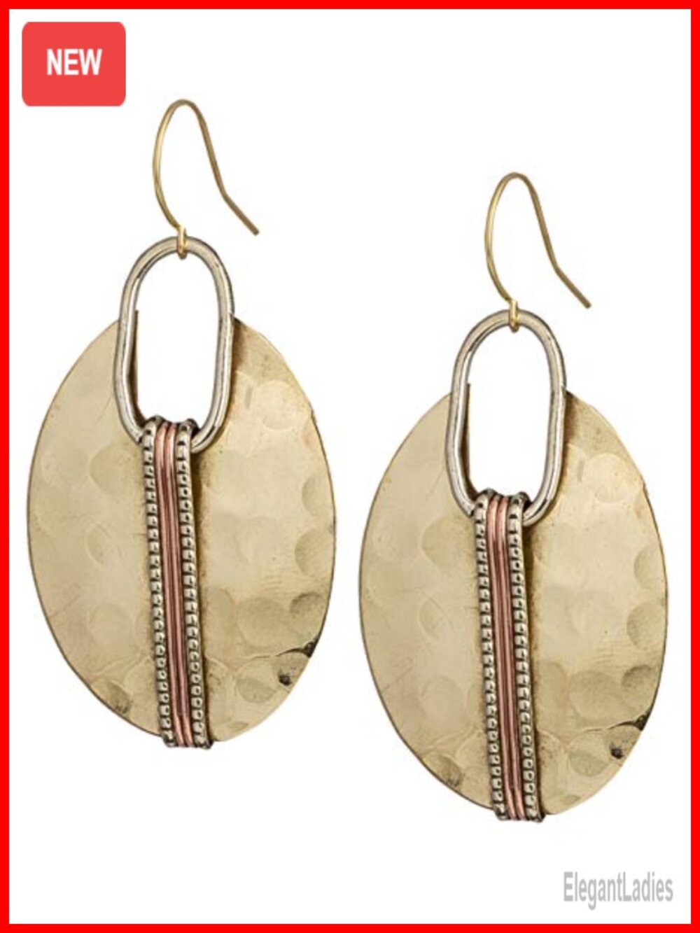 Mixed Metal Dangle Earrings Oval Drop Lightweight Handmade Gift for Women